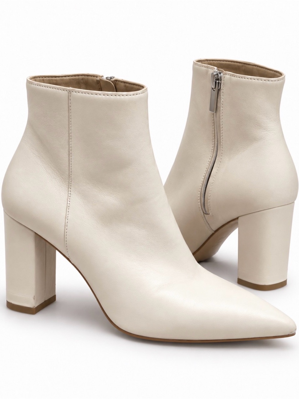 NICE!Marc Fisher LTD MLUNNO 10M Ivory Leather Pointed Toe Ankle Bootie Side Zip